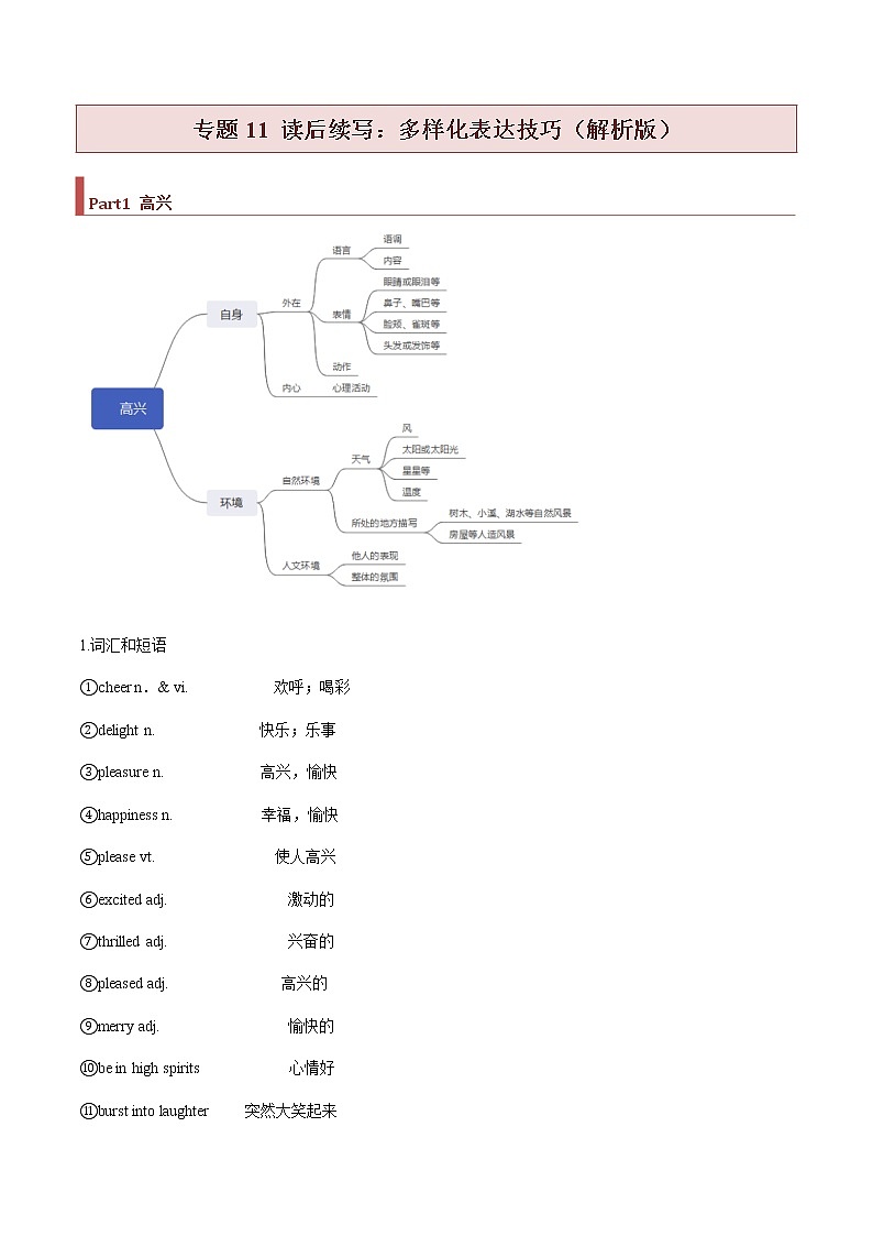 专题11 读后续写：多样化表达技巧 -2022年高考英语读后续写核心素养与实战演练01