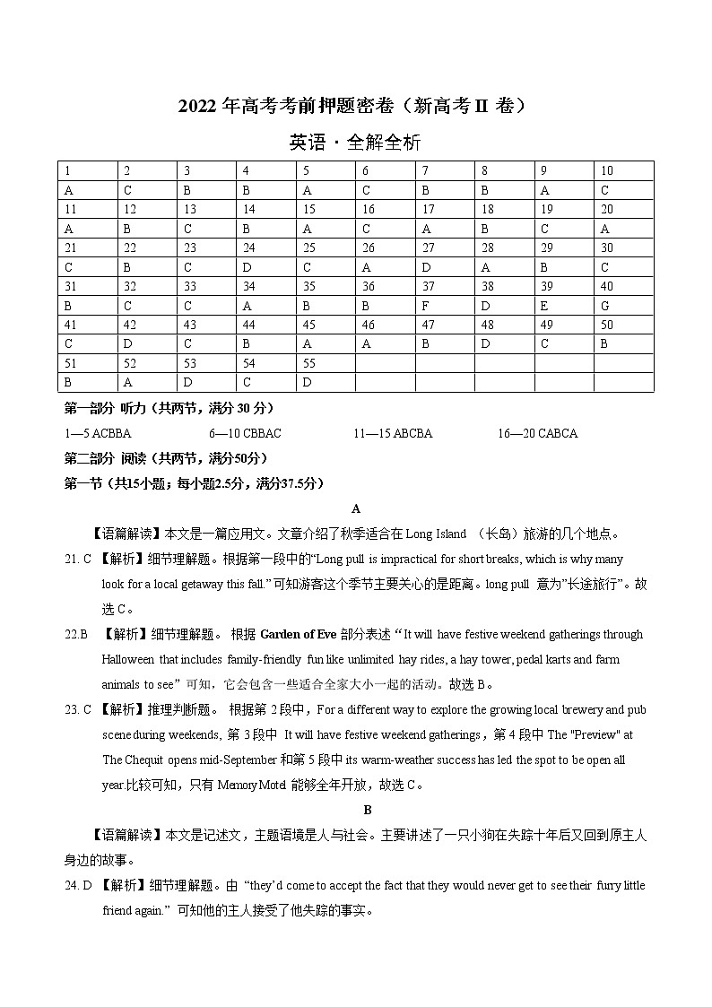英语-2022年高考考前押题密卷（新高考II卷）（全解全析）第1页