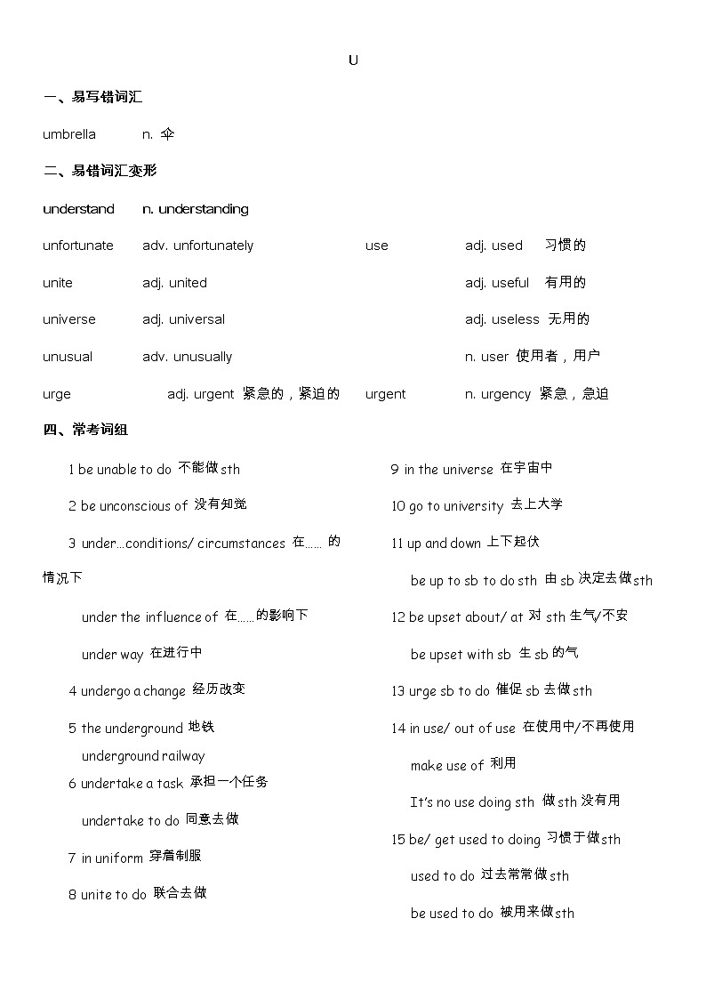 备战高考-词汇基础-UV-单词、词组、熟词生义、动词不规则变化-常见难词第1页