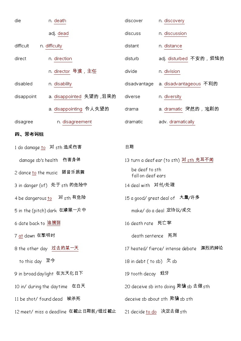 备战高考 词汇基础 D：单词、词组、熟词生义、常见超纲词、不规则动词变化-答案版第2页