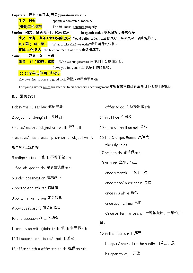 备战高考-词汇基础-O-单词、词组、熟词生义、常见超纲词、不规则动词变化-答案版第2页