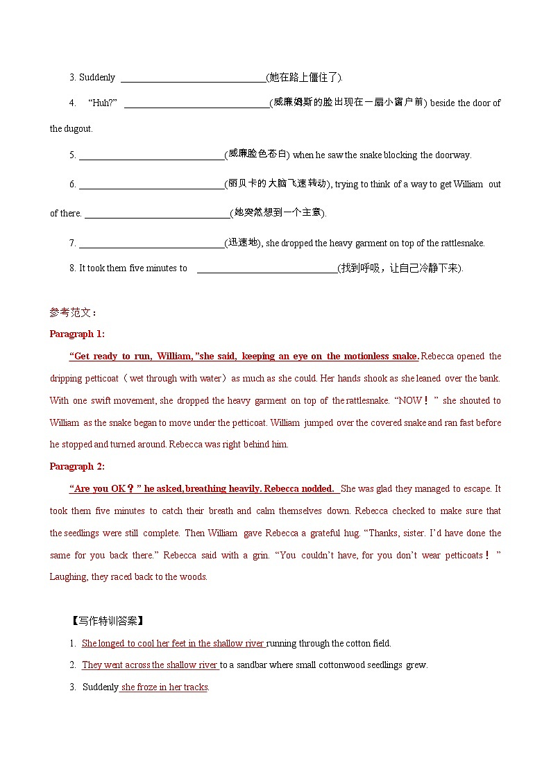 专题10  新高考读后续写专用03（历险、奇遇、人物趣事篇）-2022年新高考英语新题型写作专项解读与训练03