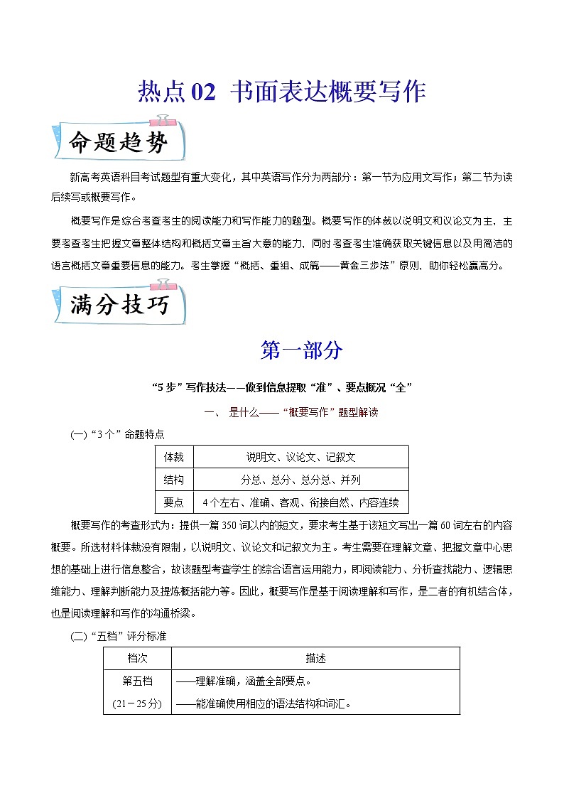 热点02 概要写作（新高考题型）（原卷版）-2022年高考英语【热点·重点·难点】专练第1页
