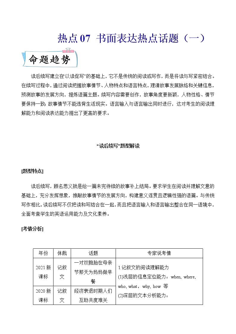 热点07 书面表达热点话题类一（新高考）（解析版）-2022年高考英语【热点·重点·难点】专练第1页