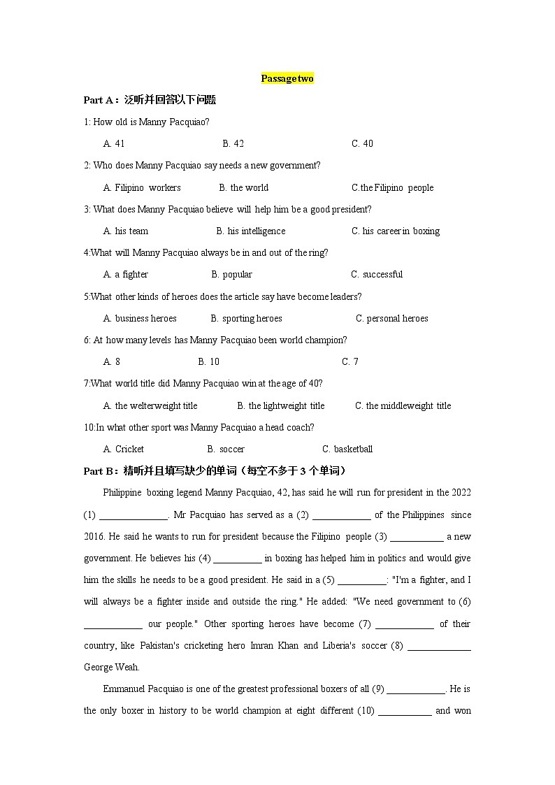 Day 2 备战2022高考英语晨听晚训系列（听力+语法填空+词汇长难句） 试卷02