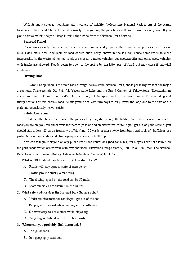 训练05 Book 2 Unit5 On the road -2022年高考英语一轮复习小题多维练（外研版2019）03