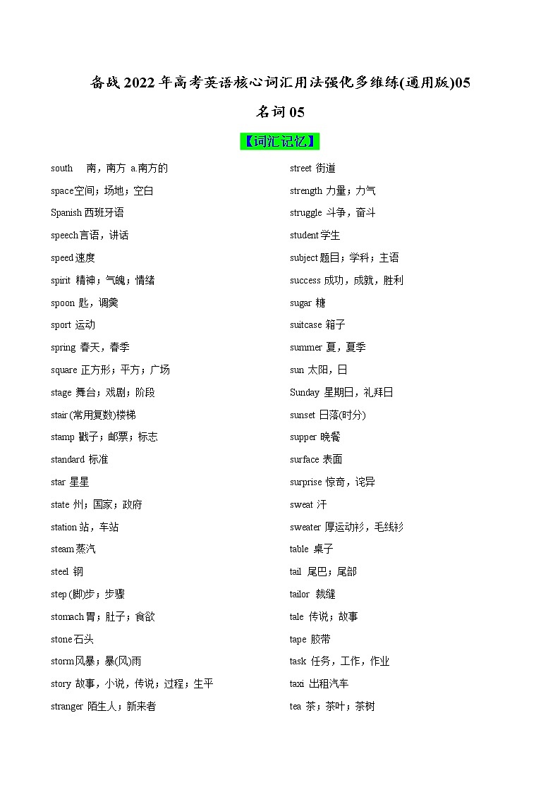 多维练01(名词05)(原卷版)-备战2022年高考英语核心词汇用法强化多维练(通用版)第1页