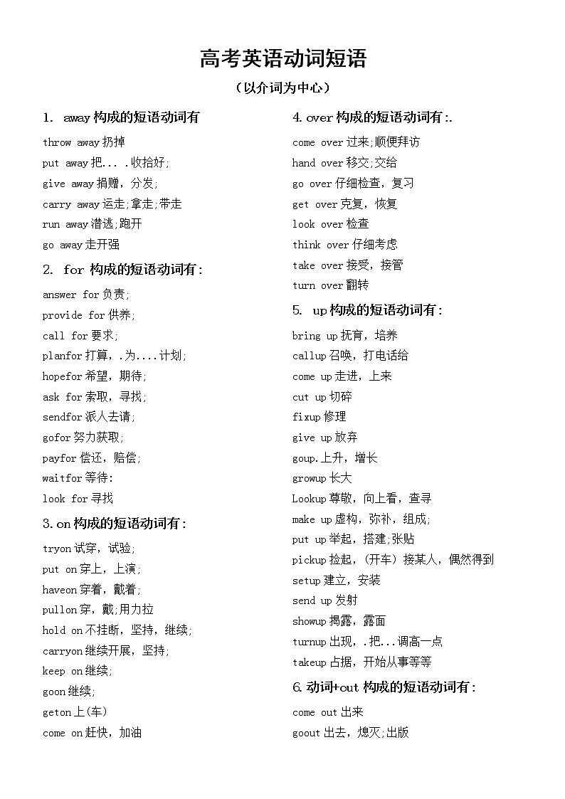 高中英语高考复习动词短语汇总（以介词为中心）01