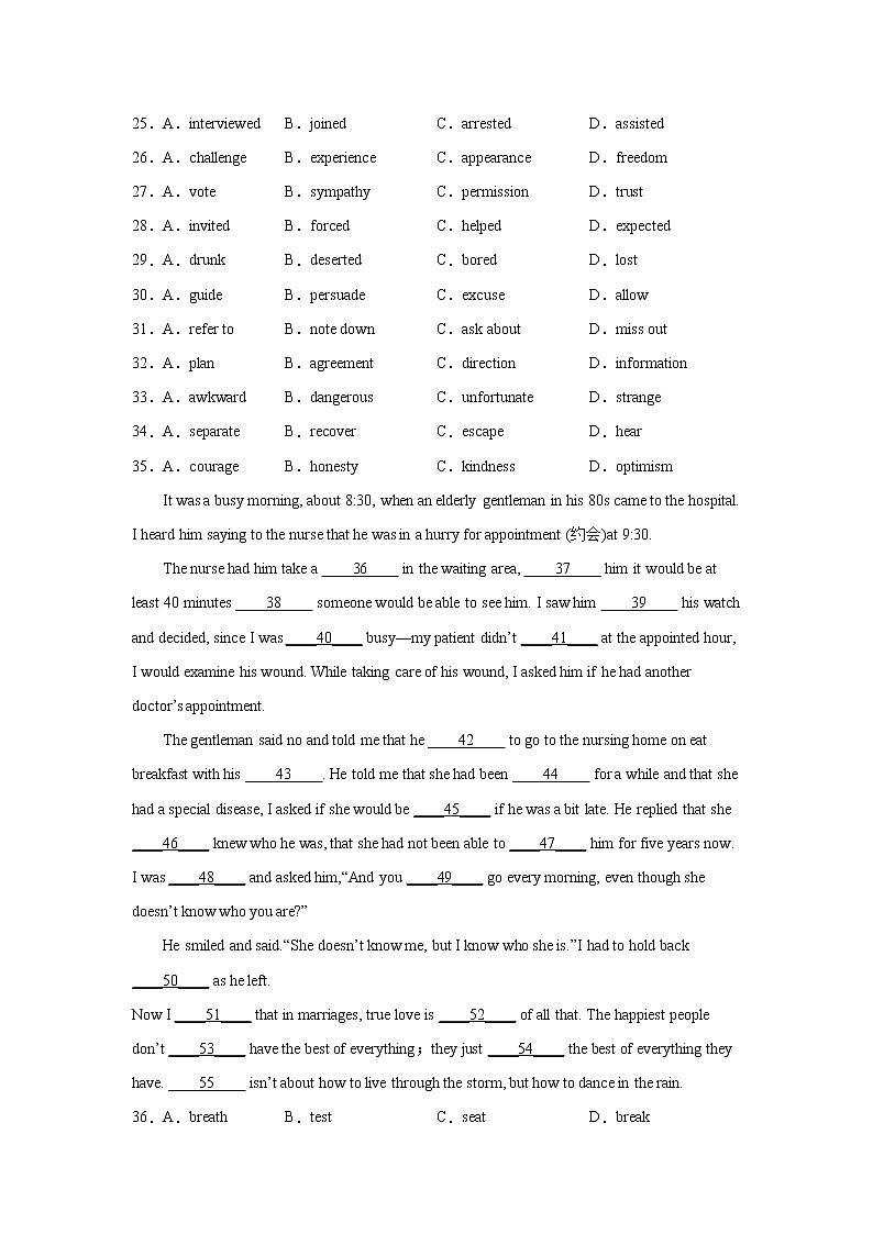 高考英语完形填空专项训练10篇（附解析）03