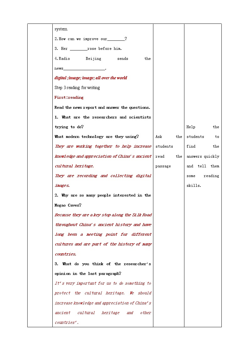 book2 unit1 period4 reading for writing教案第3页