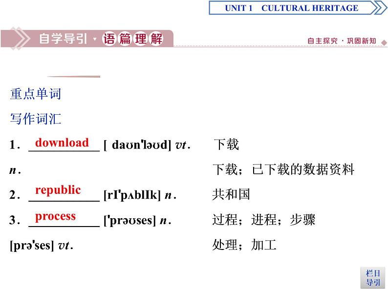 人教版高中英语必修第二册同步课件 UNIT 1 Cultural Heritage（5份打包，含答案）02