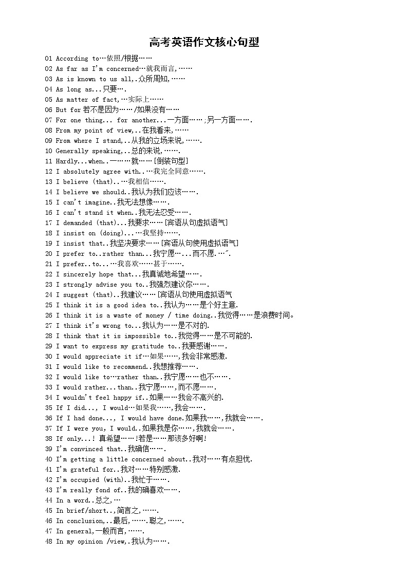 高中英语高考作文核心句型汇总（共95句）第1页