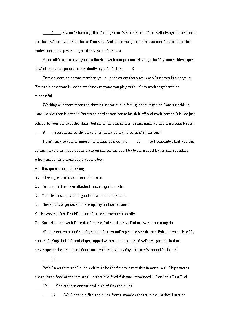 高考英语“七选五”专项训练02