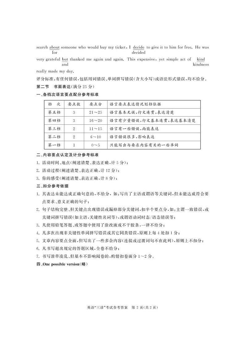 2018级高三三诊英语参考答案第2页