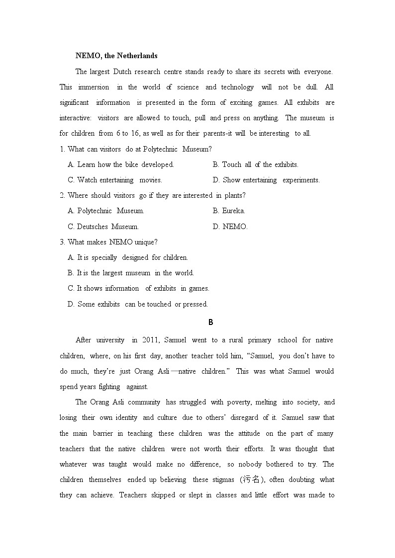 2021铜仁思南中学高三下学期第十次月考英语试题含答案第2页