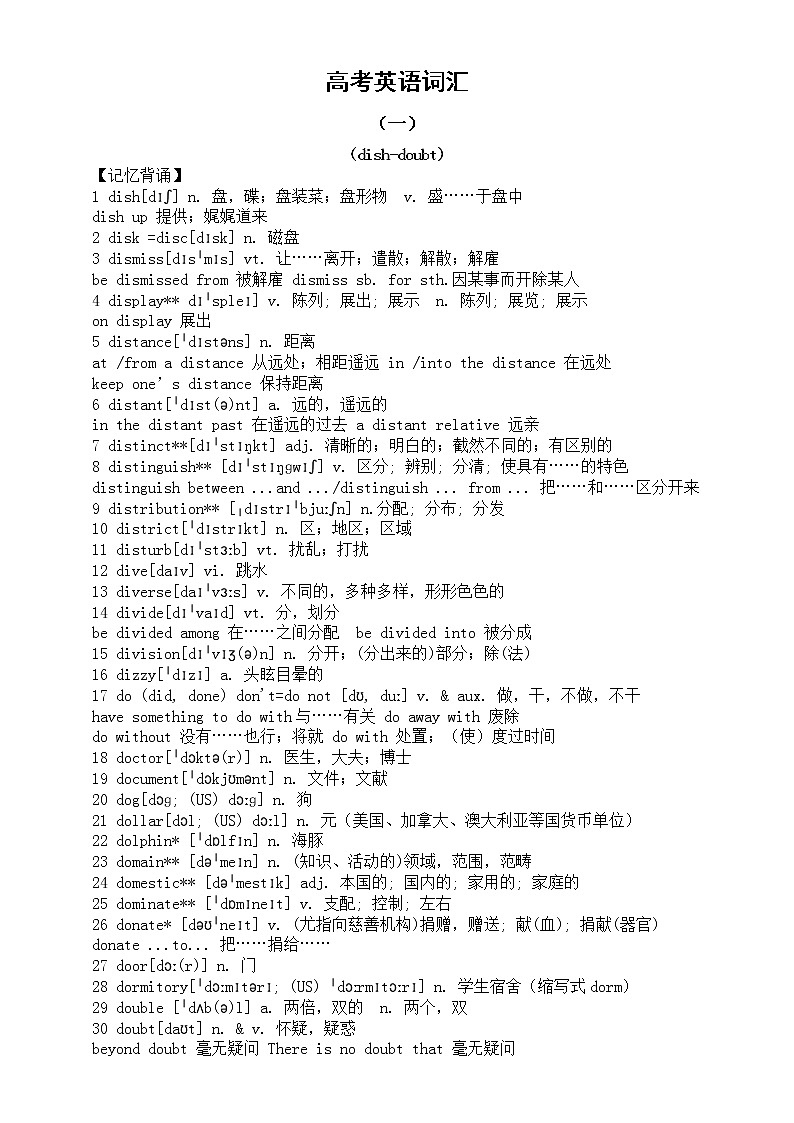 高中英语高考词汇整理汇总（十）（记忆背诵+词性转换）第1页