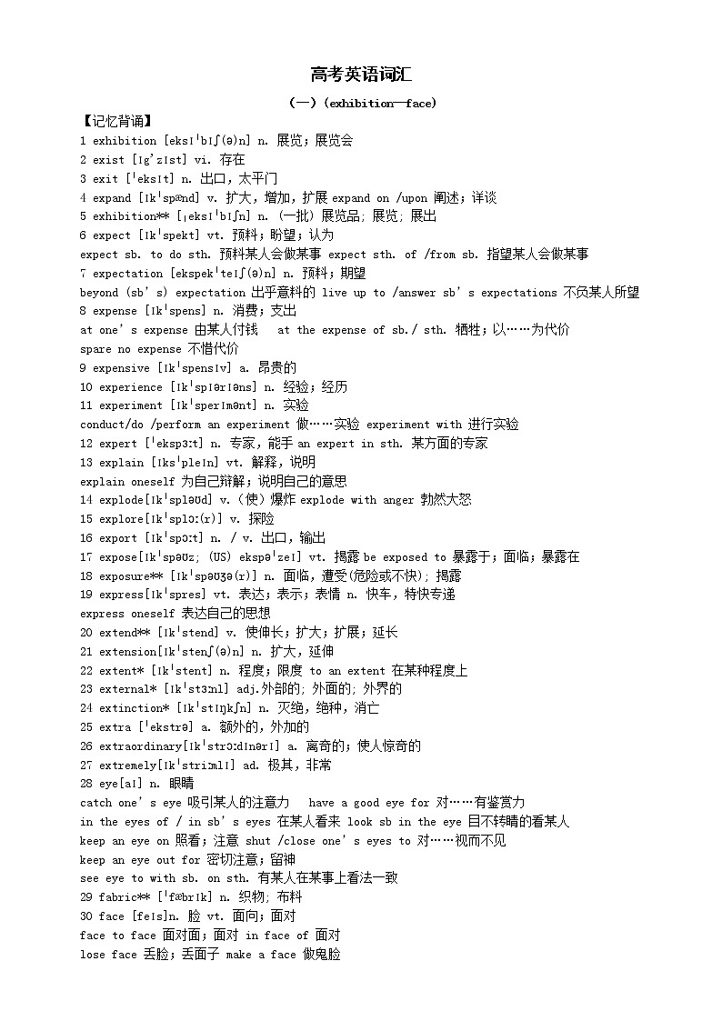 高中英语高考词汇记忆背诵和词性转换汇总（十二）（共三组）01