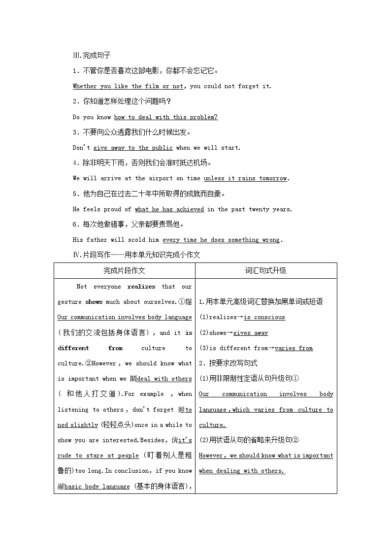 2022年高考英语一轮复习Module3BodyLanguageandNon_verbalCommunication课后练习含解析外研版必修402