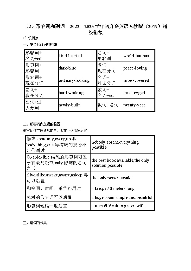（2）形容词和副词——2022-2023学年初升高英语人教版（2019）超级衔接第1页