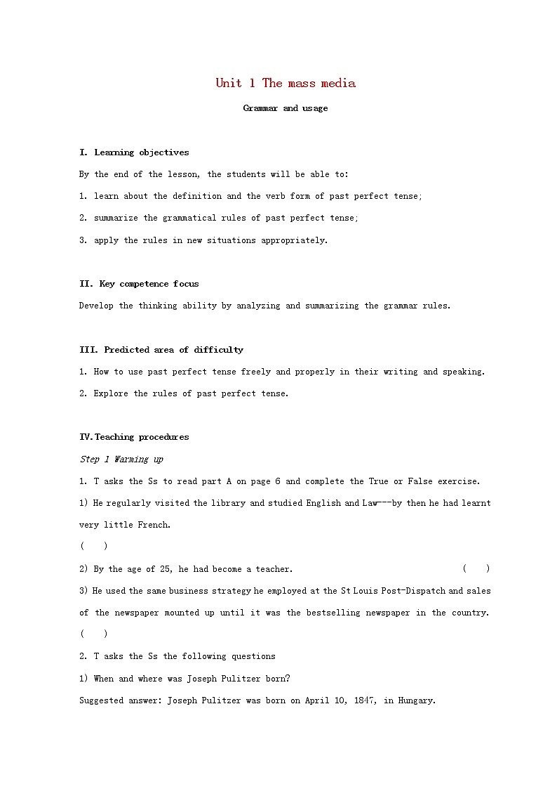 牛津译林版高中英语选择性必修第二册Unit1Grammarandusage教案01