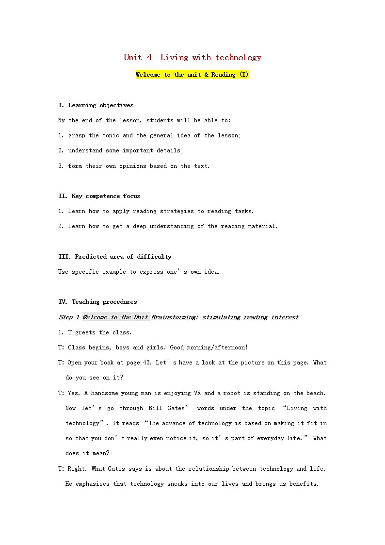 牛津译林版高中英语选择性必修第二册Unit4WelcometotheunitandreadingI教案第1页