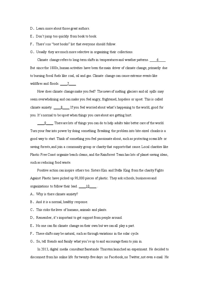 广东高考英语阅读理解七选五 试卷02