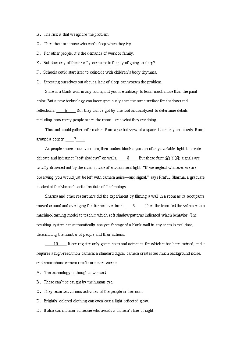 北京高考英语阅读理解七选五专项训练02