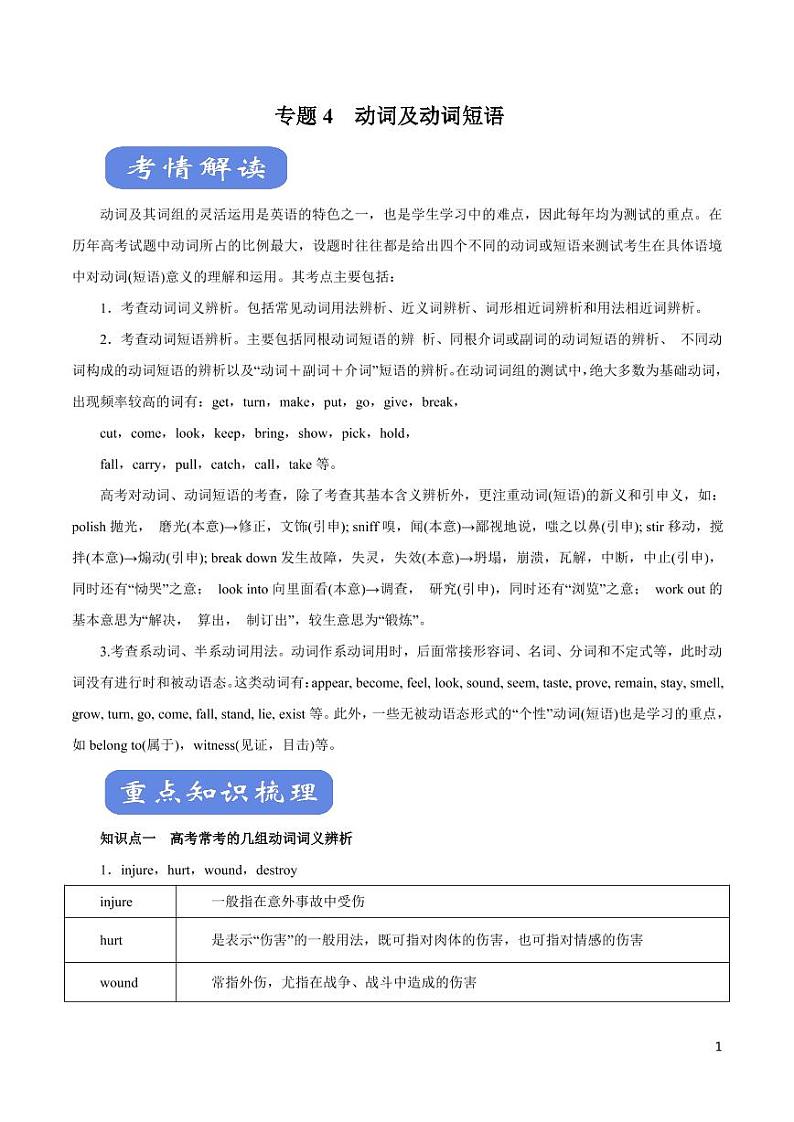 英语知识清单-专题04 动词及动词短语（讲）（原卷+解析版）01