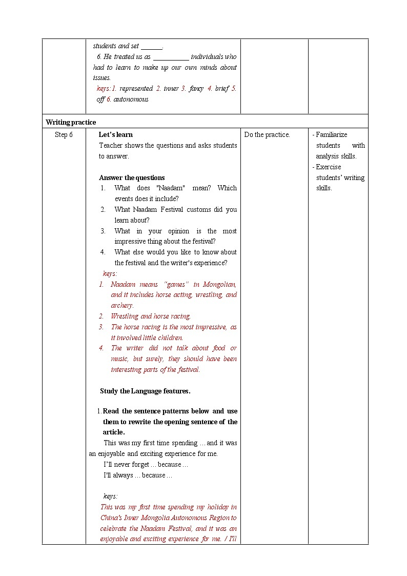 人教版新课标高中英语必修三Unit 1 Period 4 Reading for Writing教案第3页