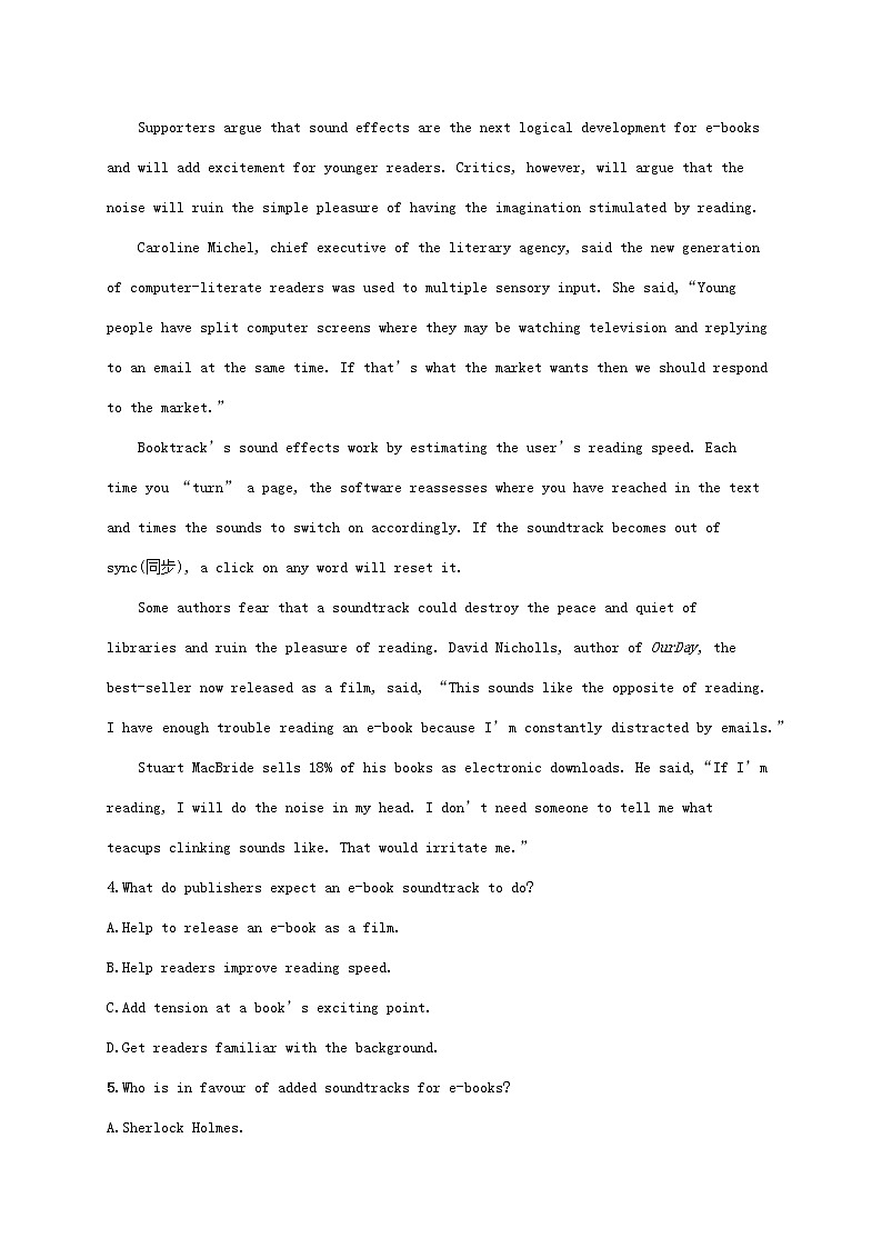 2022年高考英语二轮复习专题一阅读理解考点分类练七主旨大意题__文章大意类含解析03