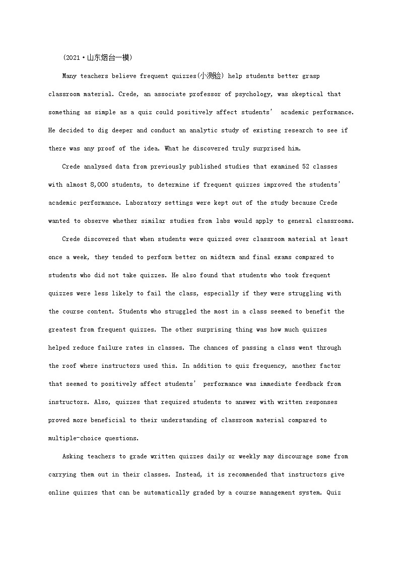 2022年高考英语二轮复习专题一阅读理解考点分类练八主旨大意题__标题归纳类含解析03