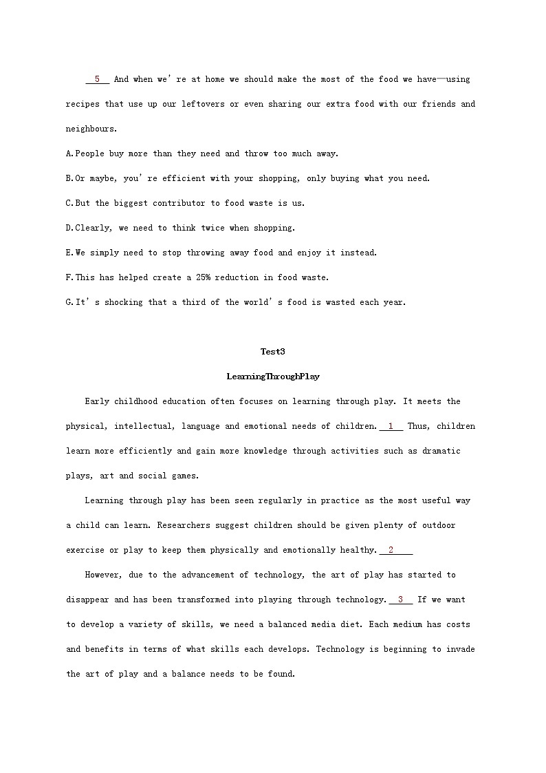 2022年高考英语二轮复习专题二七选五题型针对练四__段尾句类含解析第3页