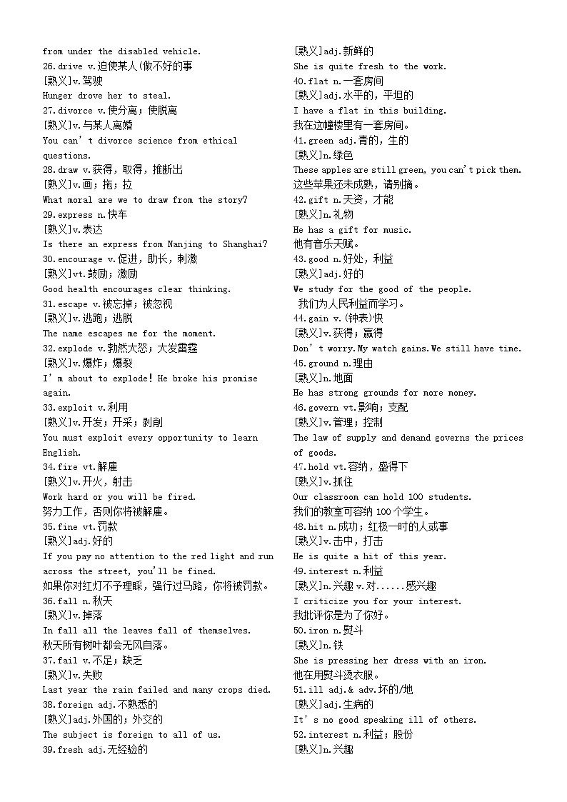 高中英语高考常考熟词生义（共96个）02