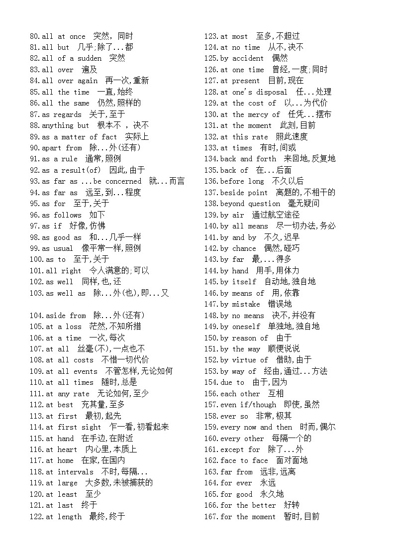高中英语高考高频词组整理汇总（共340条）02