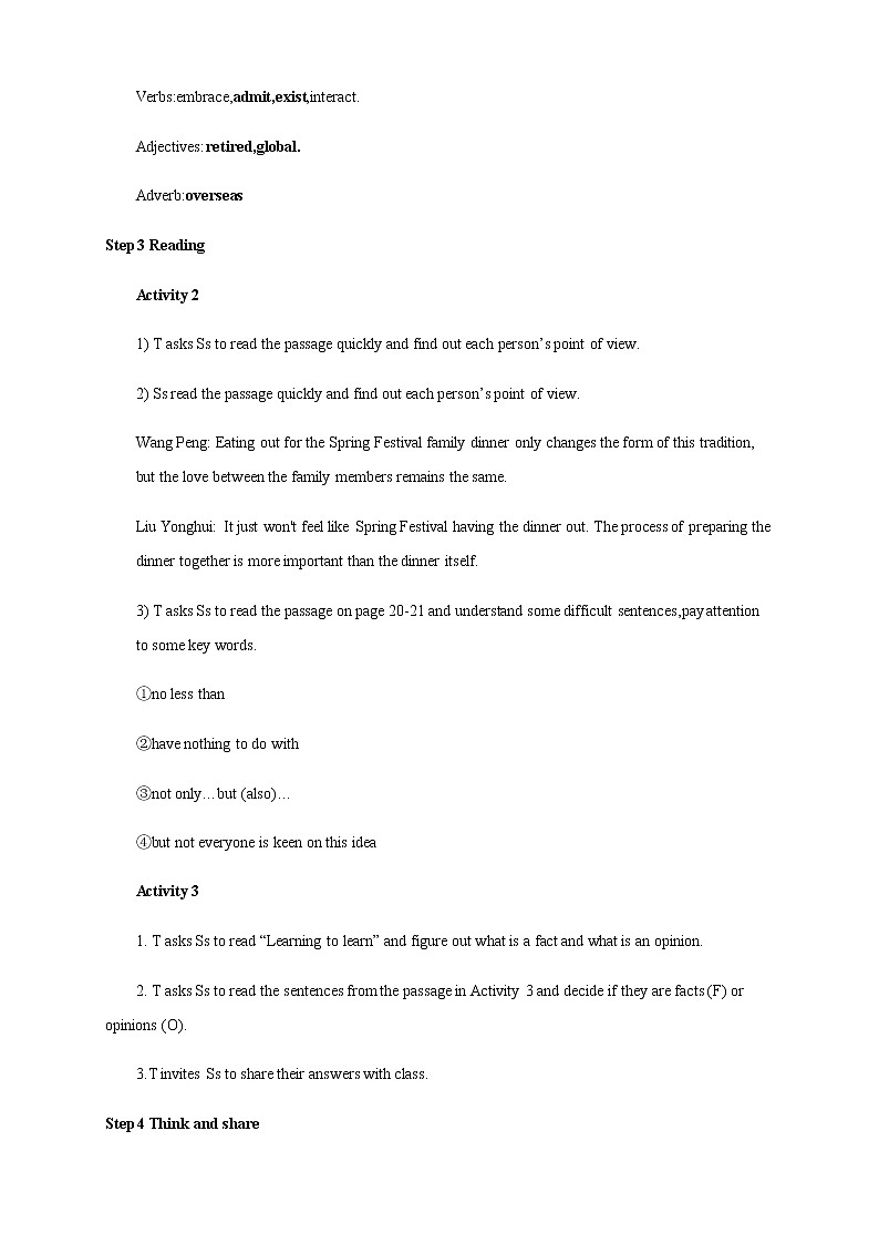 外研版必修二Unit2 Let's celebrate! Developing ideas 教学设计03