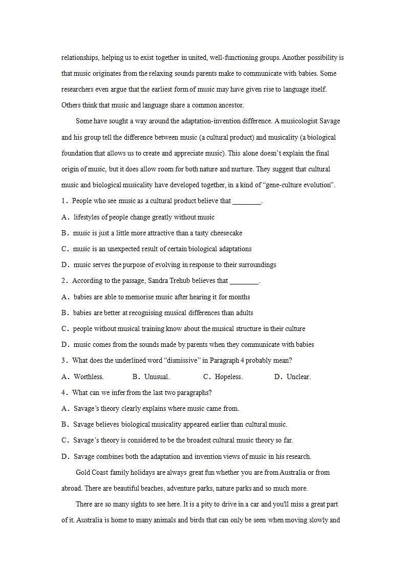 高一英语阅读理解专项训练题第2页