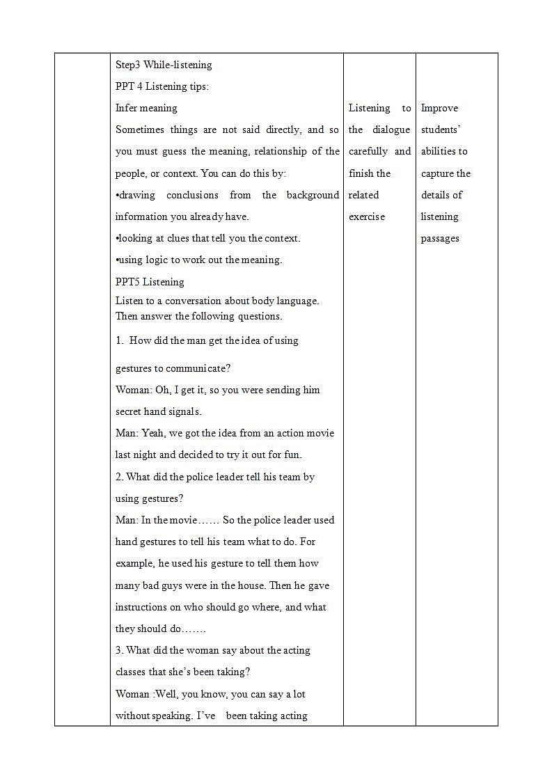 人教版 2019 高中选择性必修1英语 Unit4 Body language Period 4 Explore body language 课件+教案+音视频03