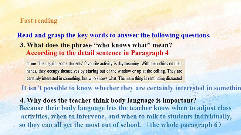 人教版 2019 高中选择性必修1英语 Unit4 Body language Period 5 How do I know my students 课件第5页