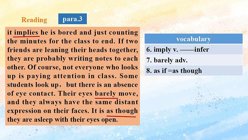 人教版 2019 高中选择性必修1英语 Unit4 Body language Period 5 How do I know my students 课件第8页