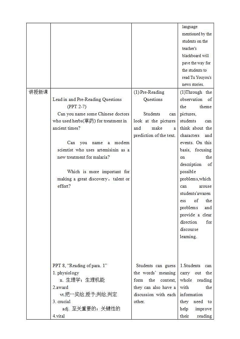 人教版 2019 高中选择性必修1英语 Unit1 People of achievement Period 1 Reading and Thinking 教案第2页