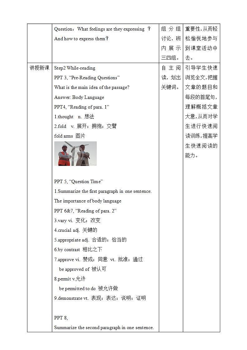 人教版 2019 高中选择性必修1英语 Unit4 Body language Period 1 Reading and Thinking 教案第2页