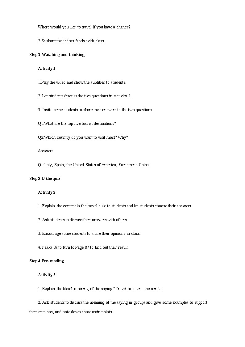 外研版必修二Unit5On the road Understanding ideas 教学设计（1）第3页