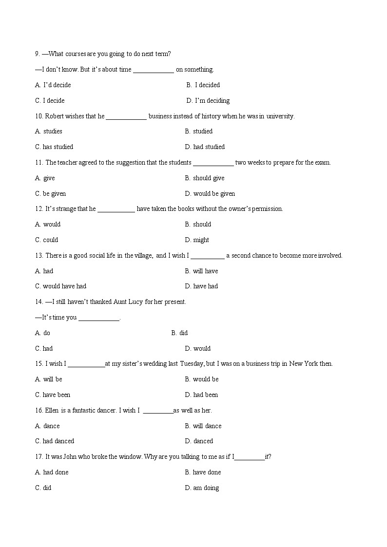 专题15 虚拟语气和固定搭配专项练习（原卷）第2页