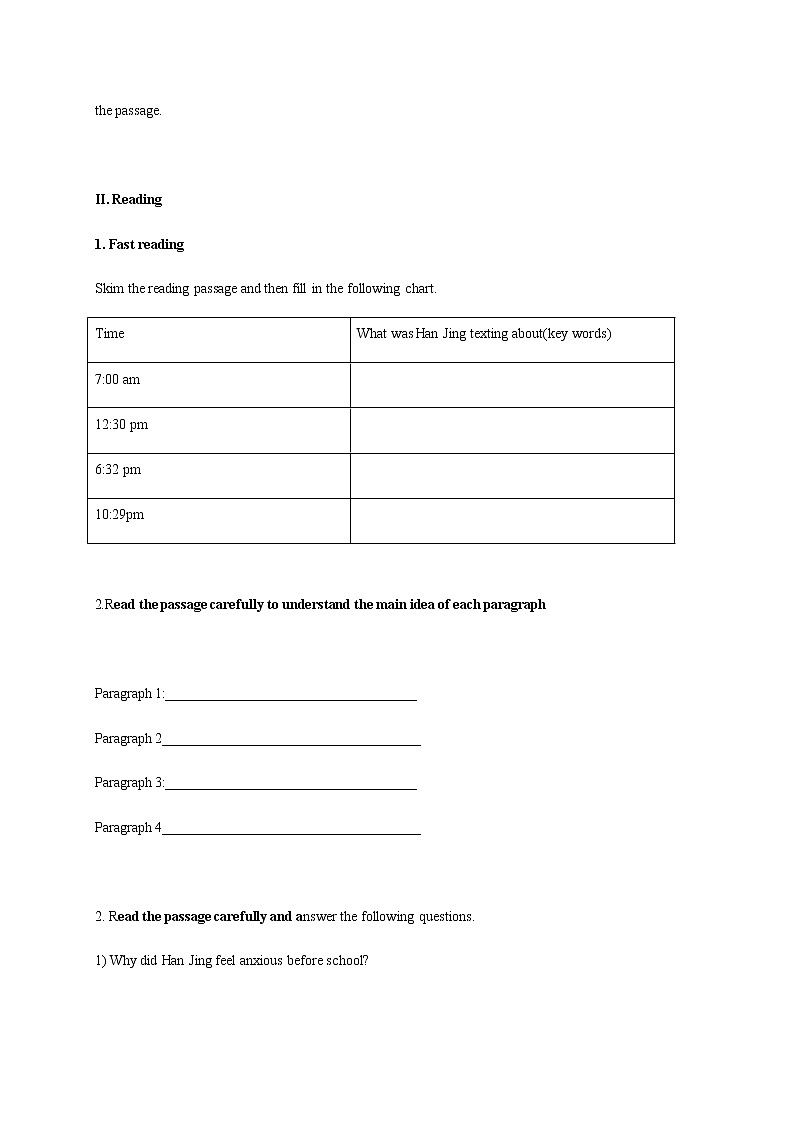 高中英语必修一   Welcome unit Period 2 Reading and Thinking 导学案（02