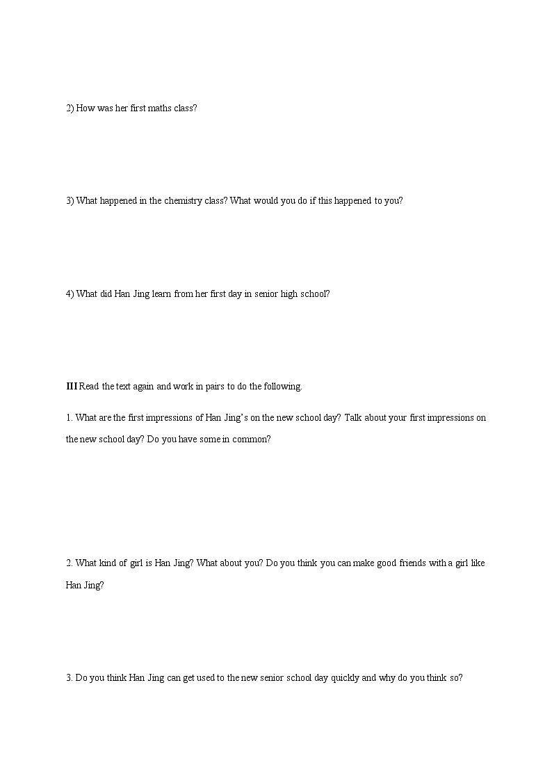 高中英语必修一   Welcome unit Period 2 Reading and Thinking 导学案（03