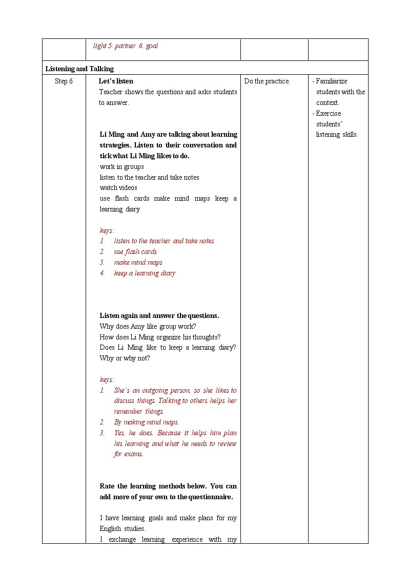高中英语必修一   Welcome Unit Period 5 Listening and Talking&Building Up Your Vocabulary教案03