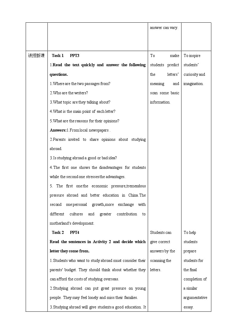 高中英语选择性必修二 Unit2 Bridging cultures Period 5 Express your opinions on studying abroad 教案02
