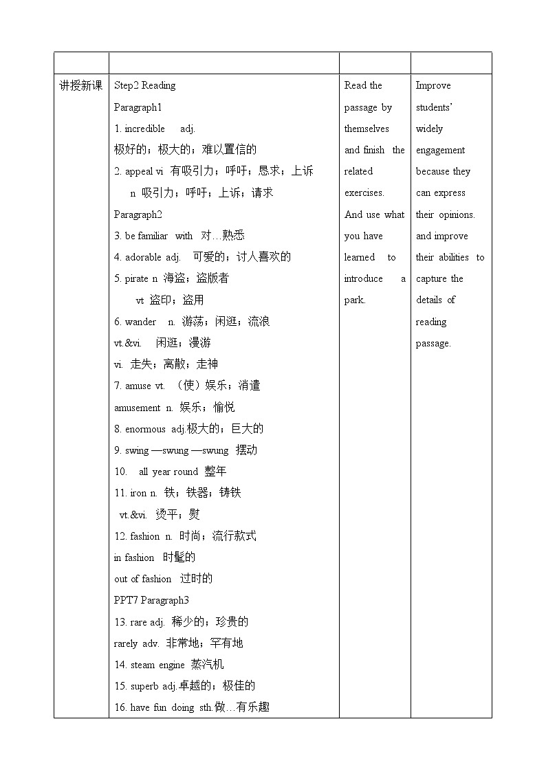 高中英语选择性必修一    Unit3 fascinating parks period5 Explore theme parks and write about a park教案 - 副本02