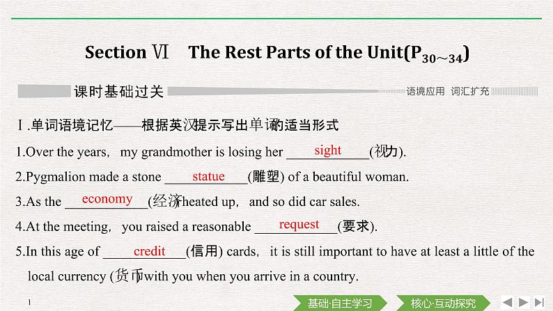 高中英语必修一   Section Ⅵ The Rest Parts of the Unit课件第1页