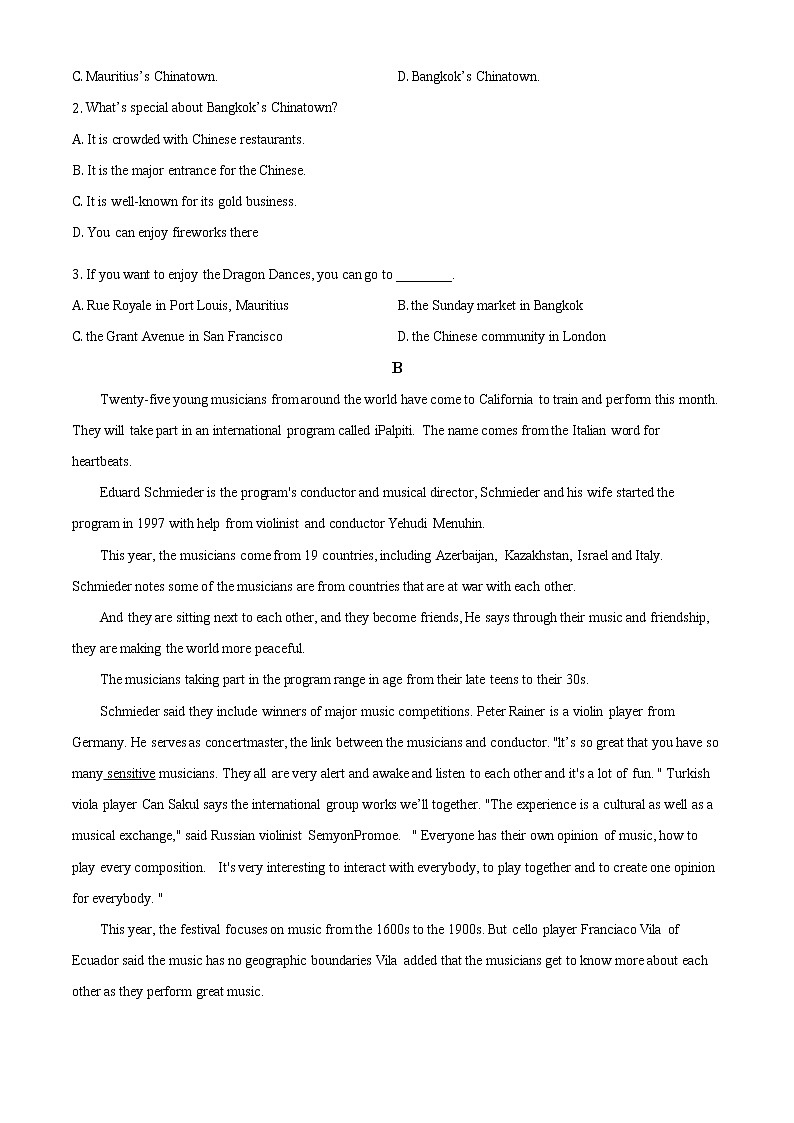 北京市首都师范大学附属中学2020-2021学年高一上学期开学分班考试英语试题（原卷版）第2页